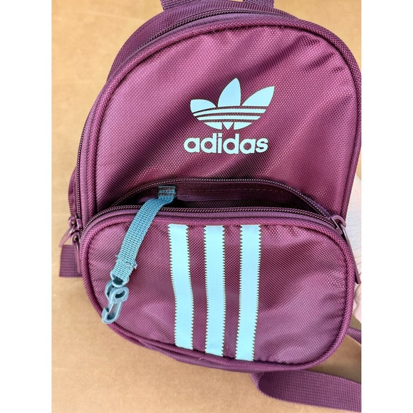 Mini Backpack Maroon Burgundy Adidas Streetwear Trefoil 3-Stripe Small Bag - Picture 5 of 5
